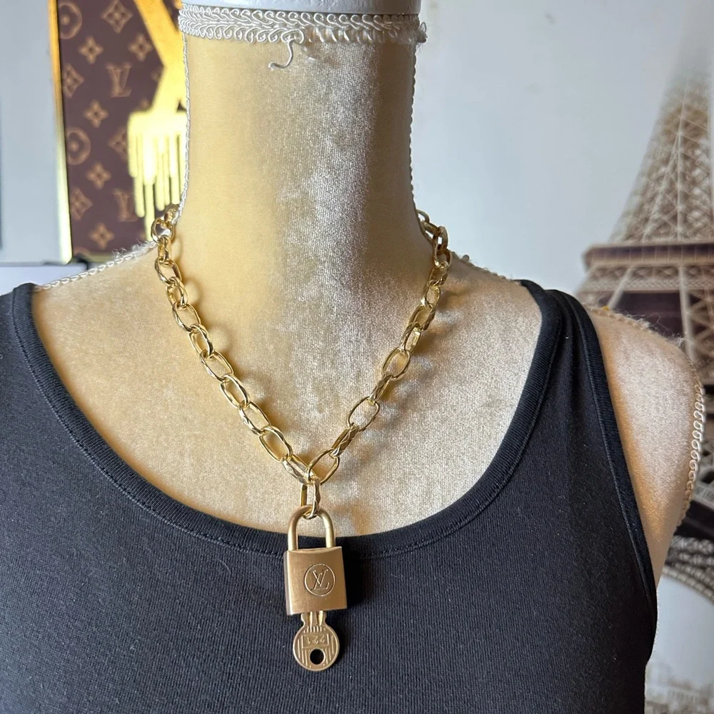 Authentic Rare Vintage Louis Vuitton Lock & Key #221 on Gold Necklace
